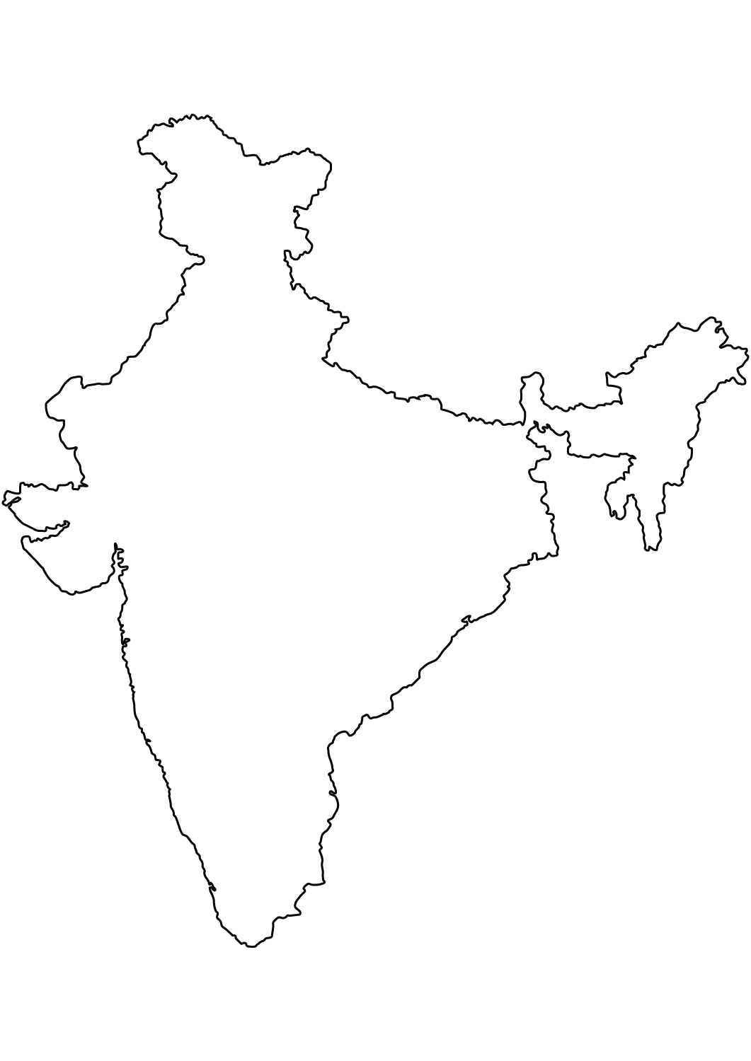 India Blank Outline Map Coloring Page Free Printable