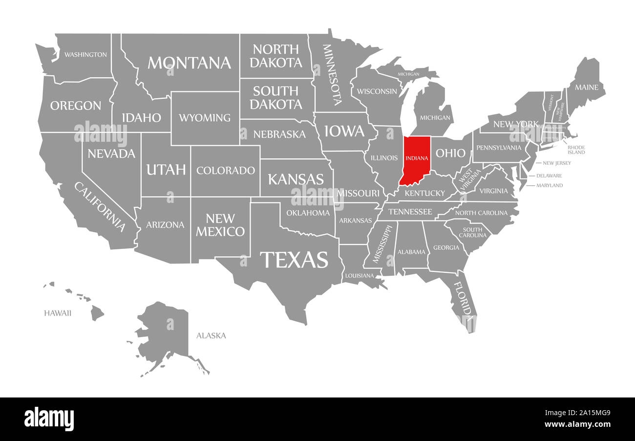 Indiana Red Highlighted In Map Of The United States Of America Stock Photo Alamy