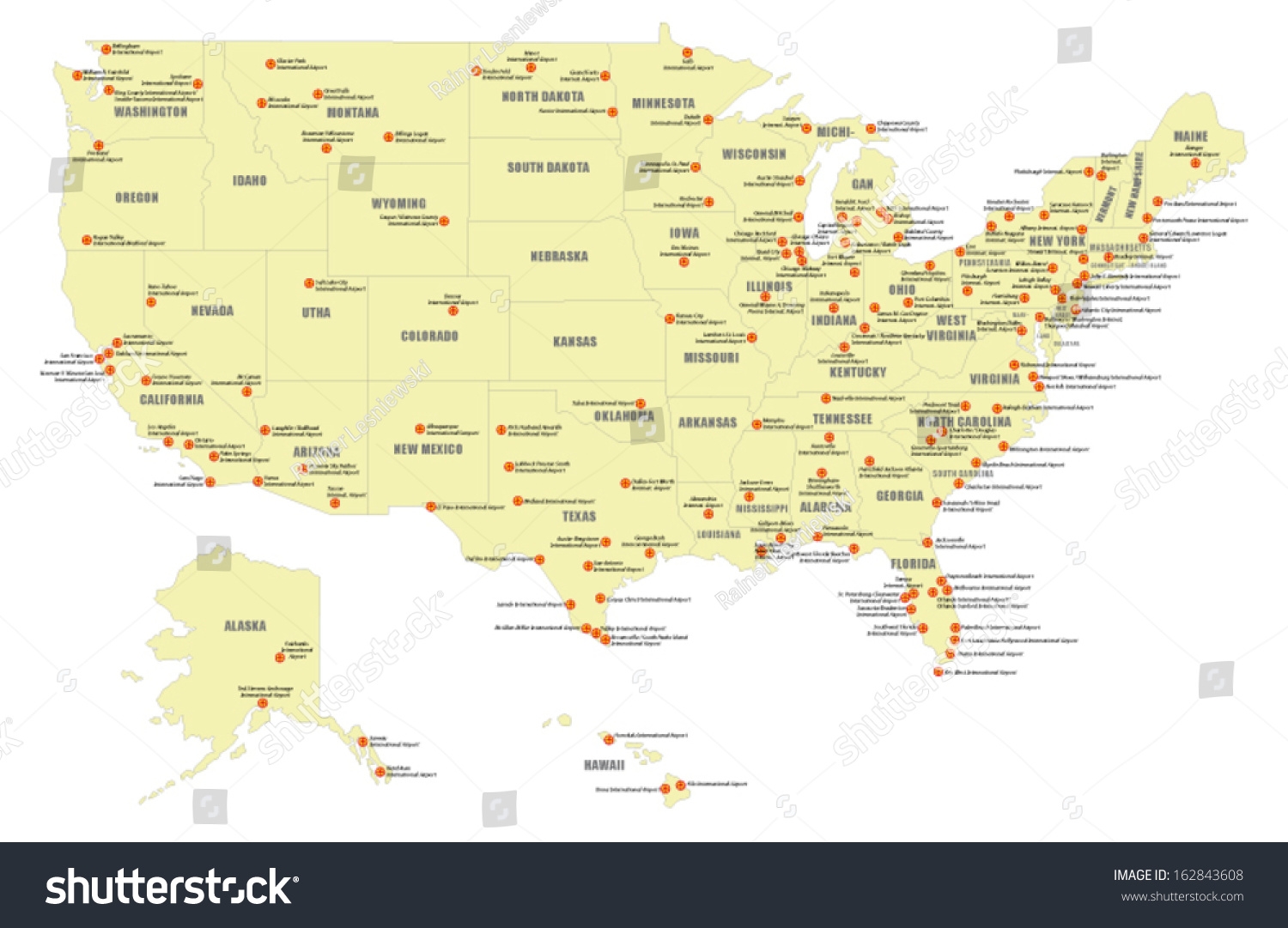 International Airports United States Map Stock Vector Royalty Free 162843608 Shutterstock