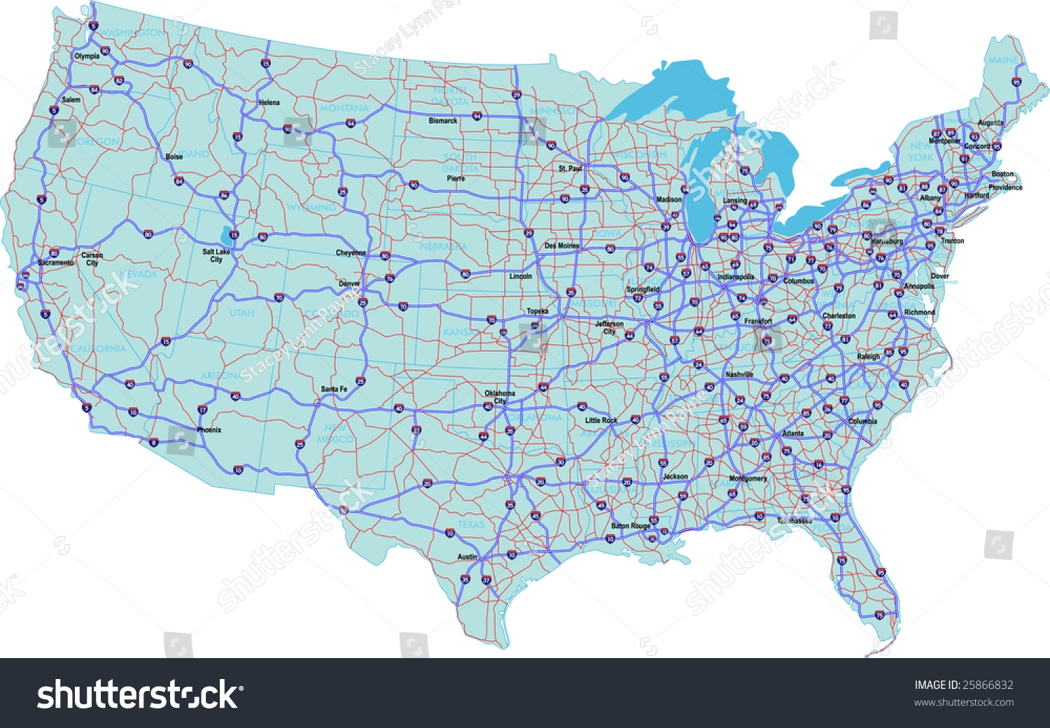 Interstate Map Continental United States State Stock Illustration 25866832 Shutterstock