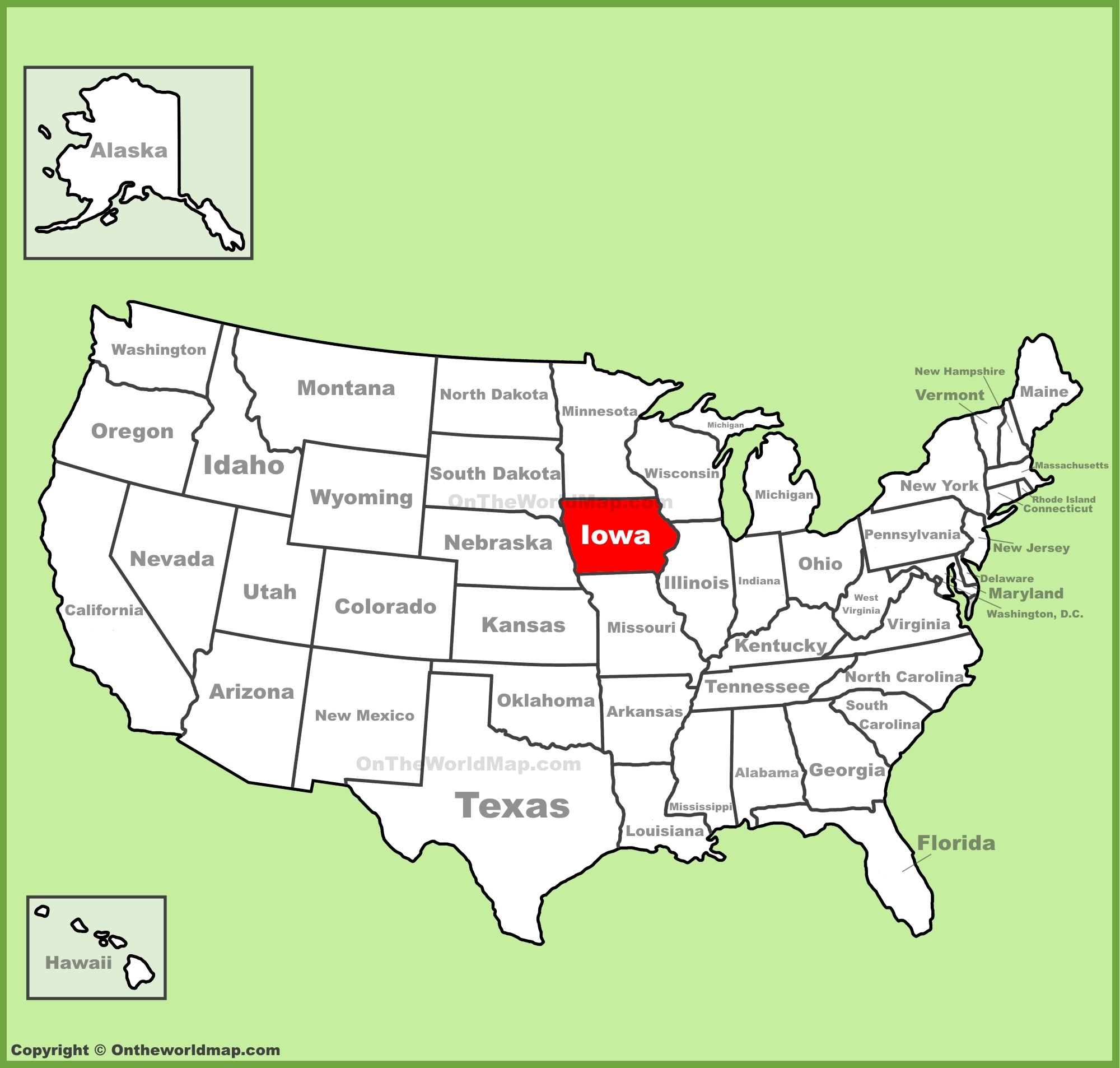 Iowa Location On The U S Map Ontheworldmap