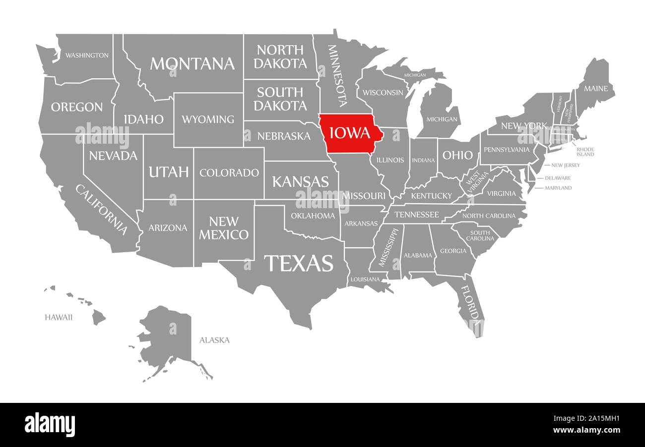 Iowa Red Highlighted In Map Of The United States Of America Stock Photo Alamy