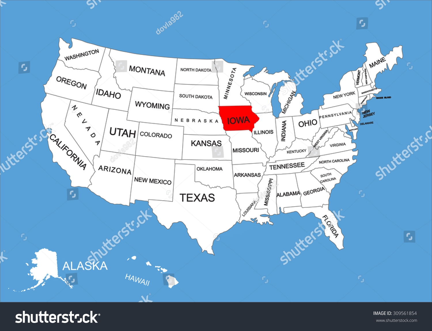 Iowa State Usa Vector Map Isolated Stock Vector Royalty Free 309561854 Shutterstock