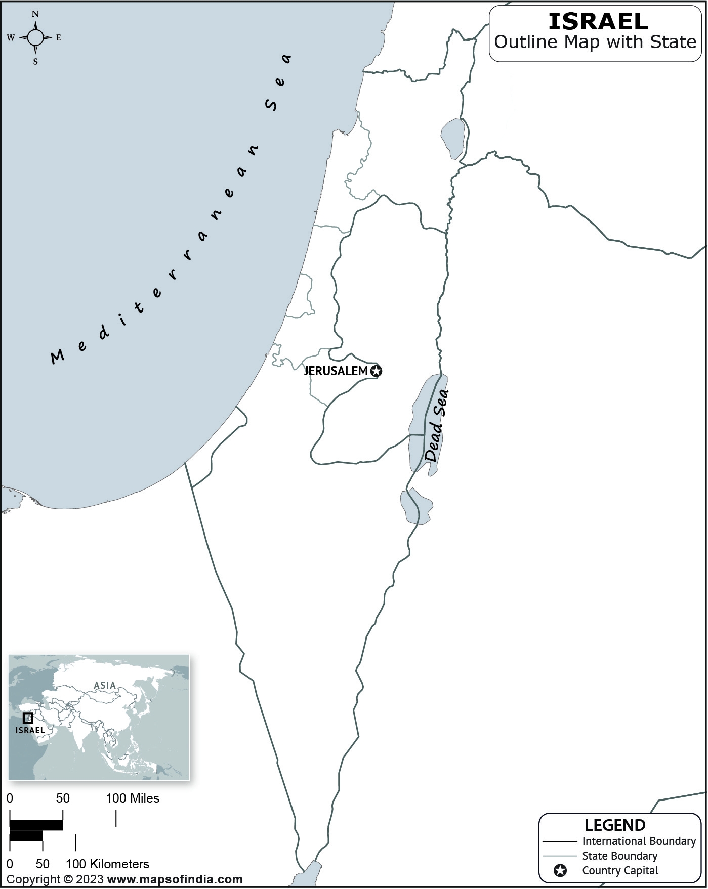 Israel Outline Map Israel Outline Map With State Boundaries