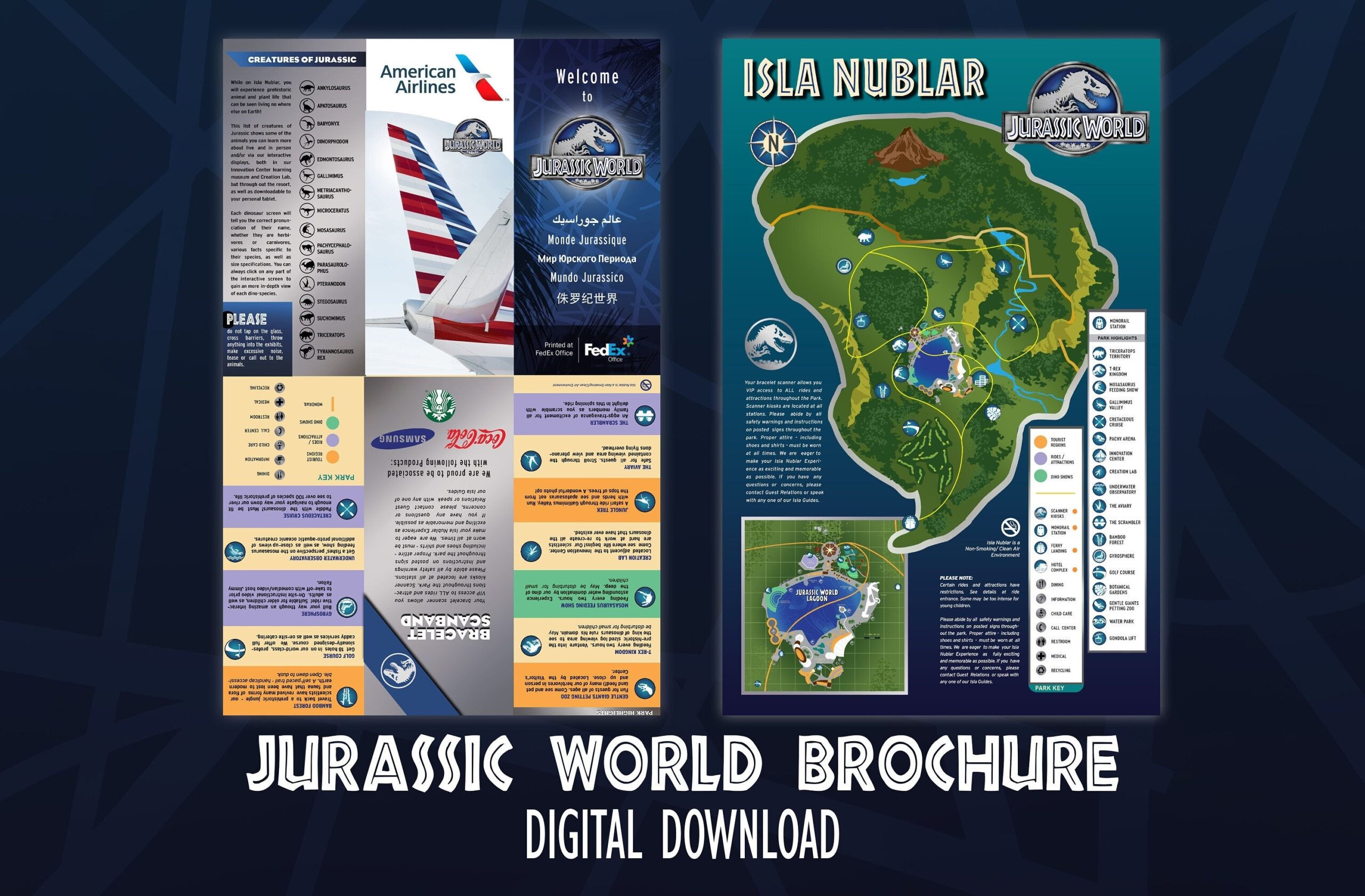 Jurassic World Isla Nublar Map Brochure Prop Replica digital Download Etsy
