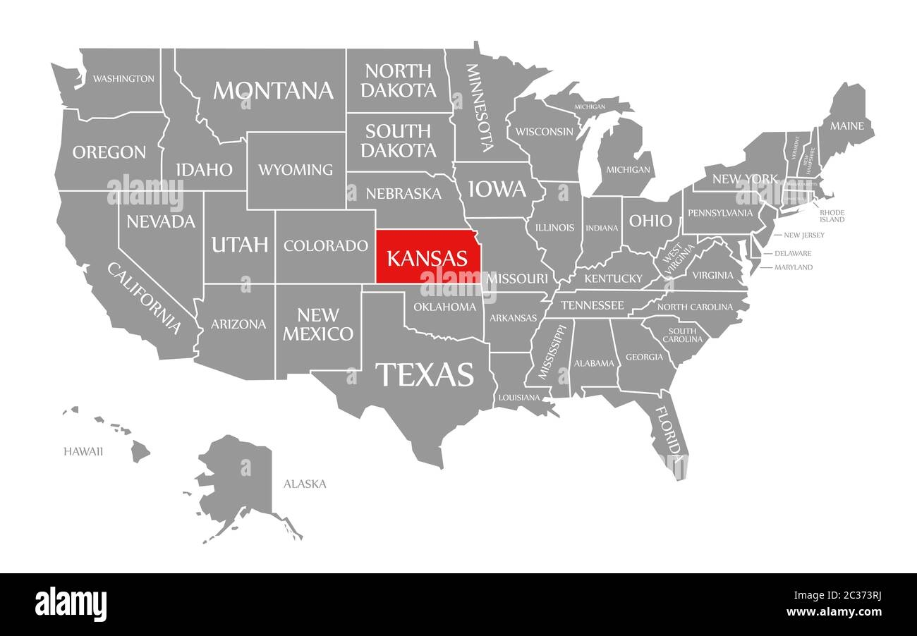 Kansas Red Highlighted In Map Of The United States Of America Stock Photo Alamy