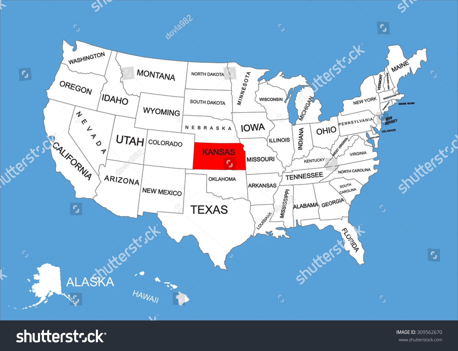 Kansas State Usa Vector Map Isolated Stock Vector Royalty Free 309562670 Shutterstock