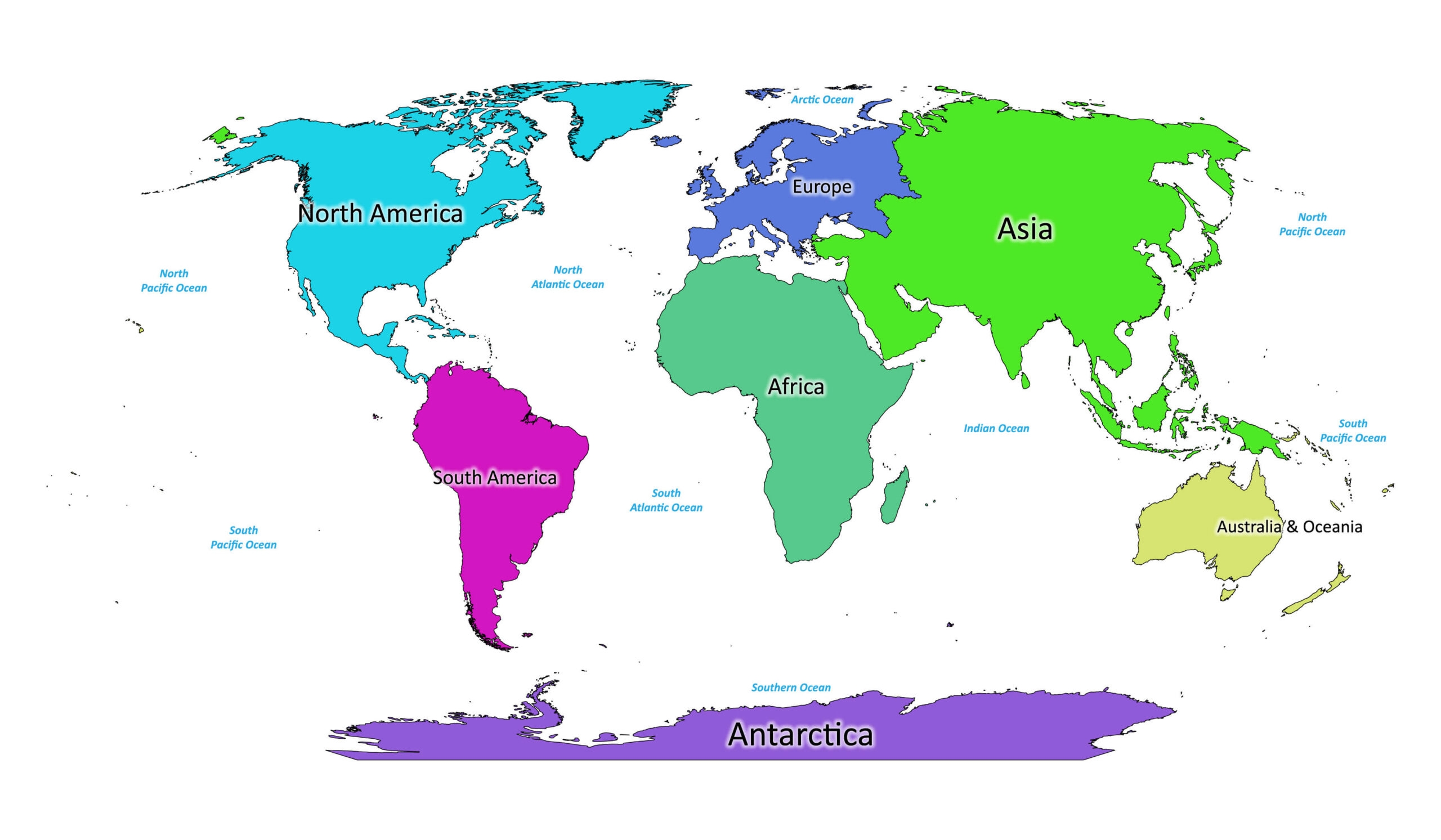 Labeled World Map With Continents Labeled Maps