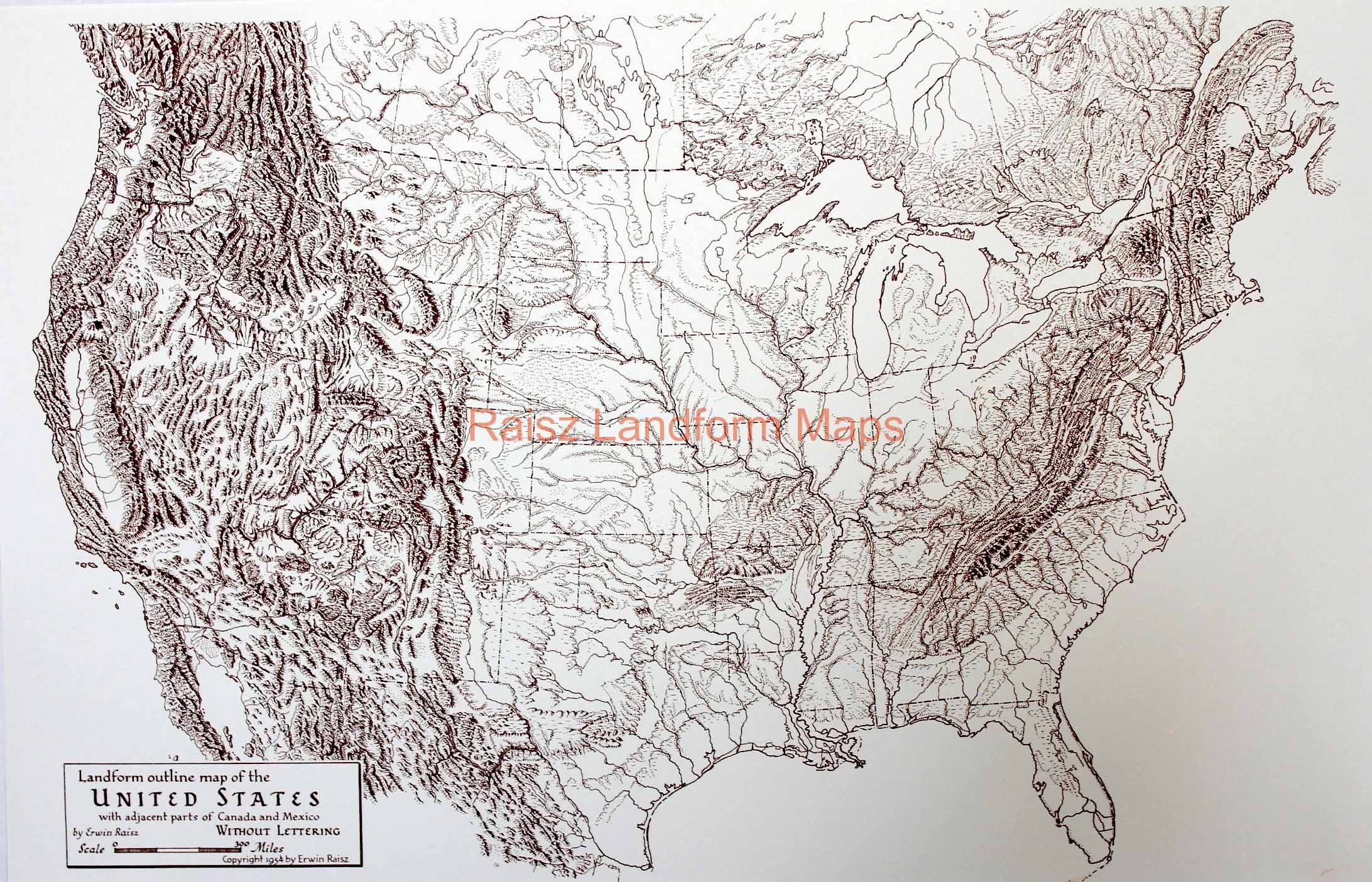 Landform Outline Map Of The United States Raisz Landform Maps