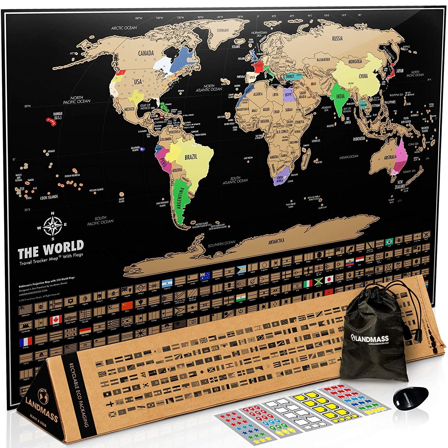 Landmass Scratch Off World Map Poster Deluxe Travel Tracker 17x24 Inches Walmart