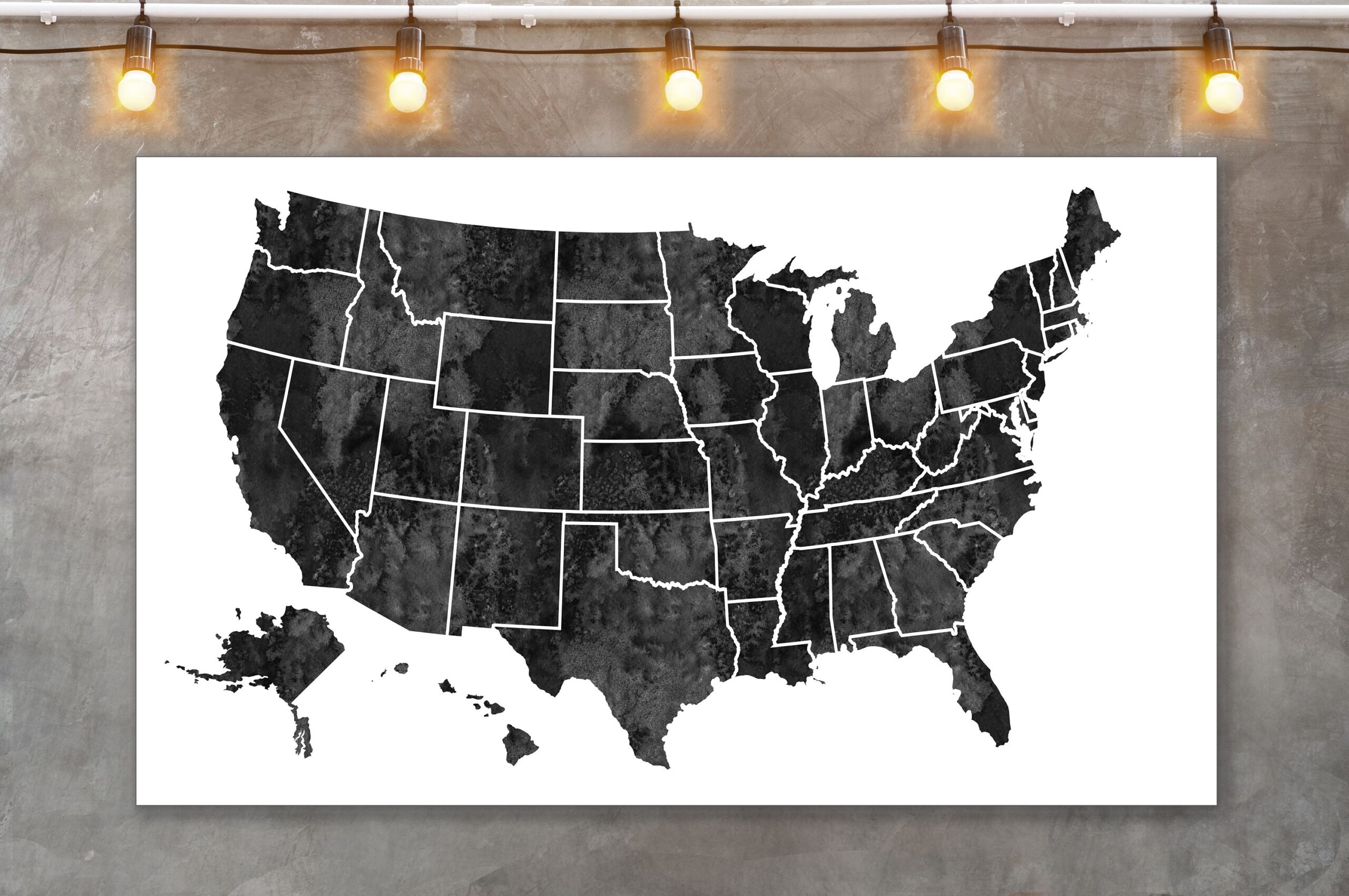 Large Black Watercolor USA Map Modern Wall Art instant Download Etsy