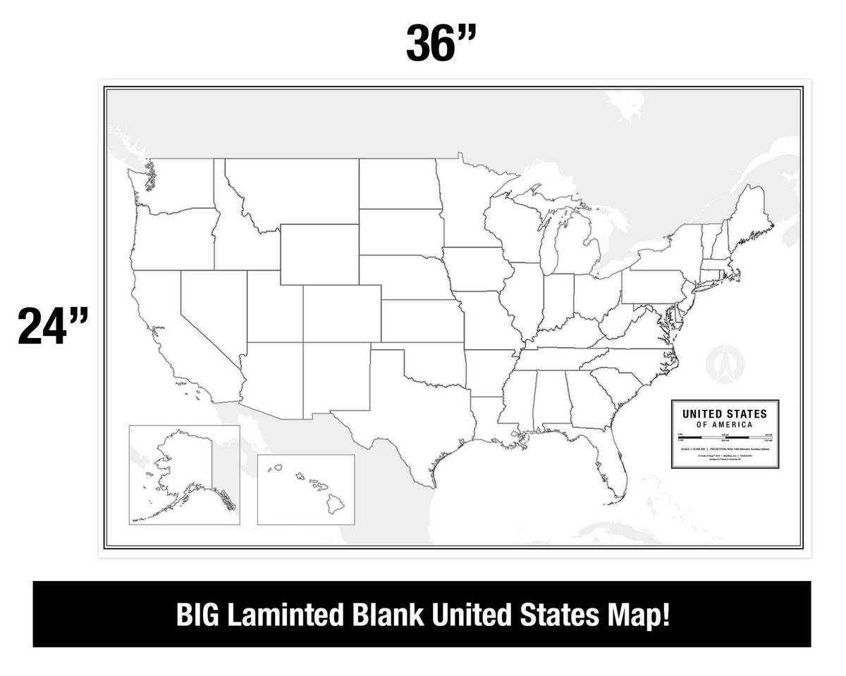 Large Blank United States Outline Map Poster Laminated 36 X 24 Great Bl EBay