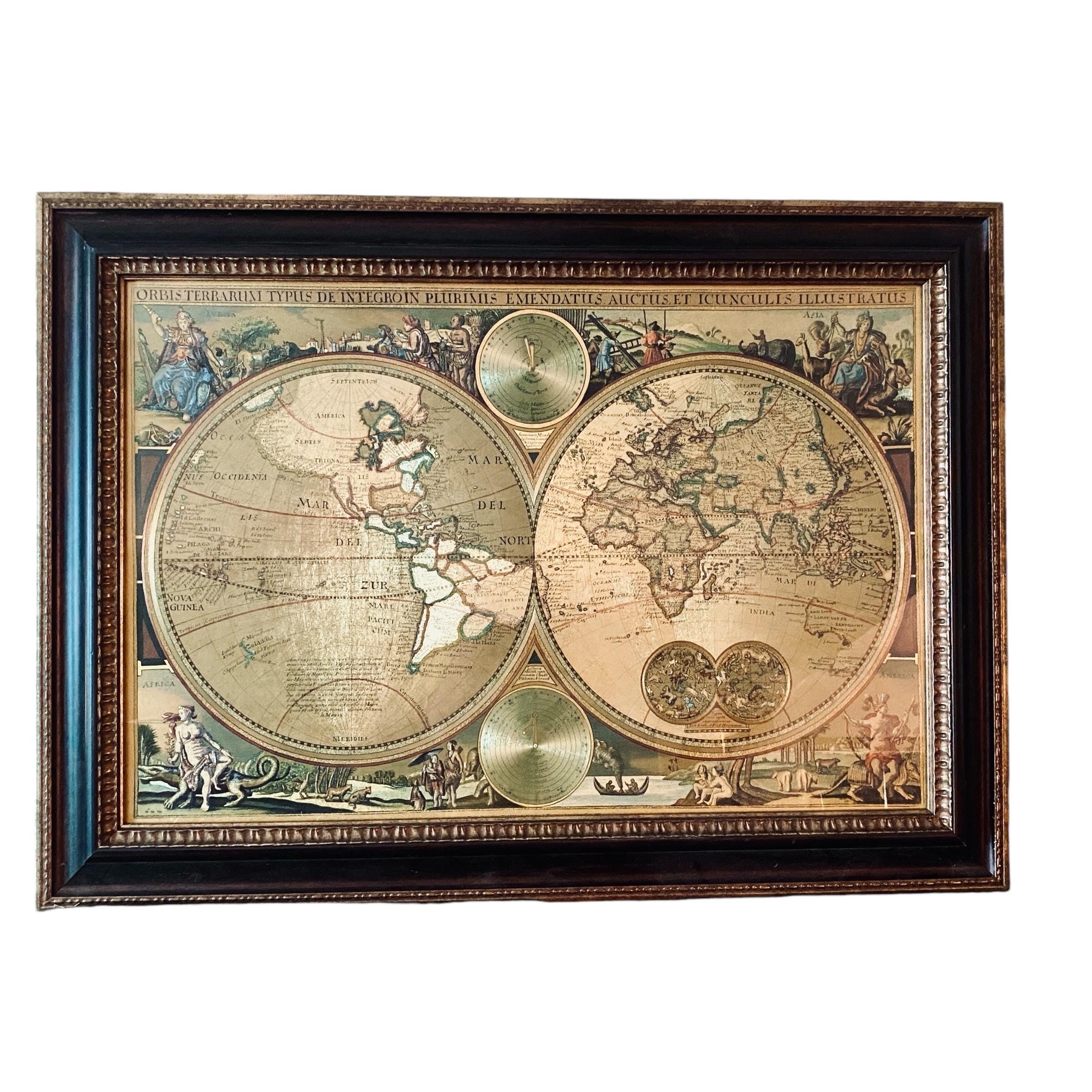 Large Framed Double Hemisphere World Map Gold Foil By Bombay Company 37 X 27 Etsy