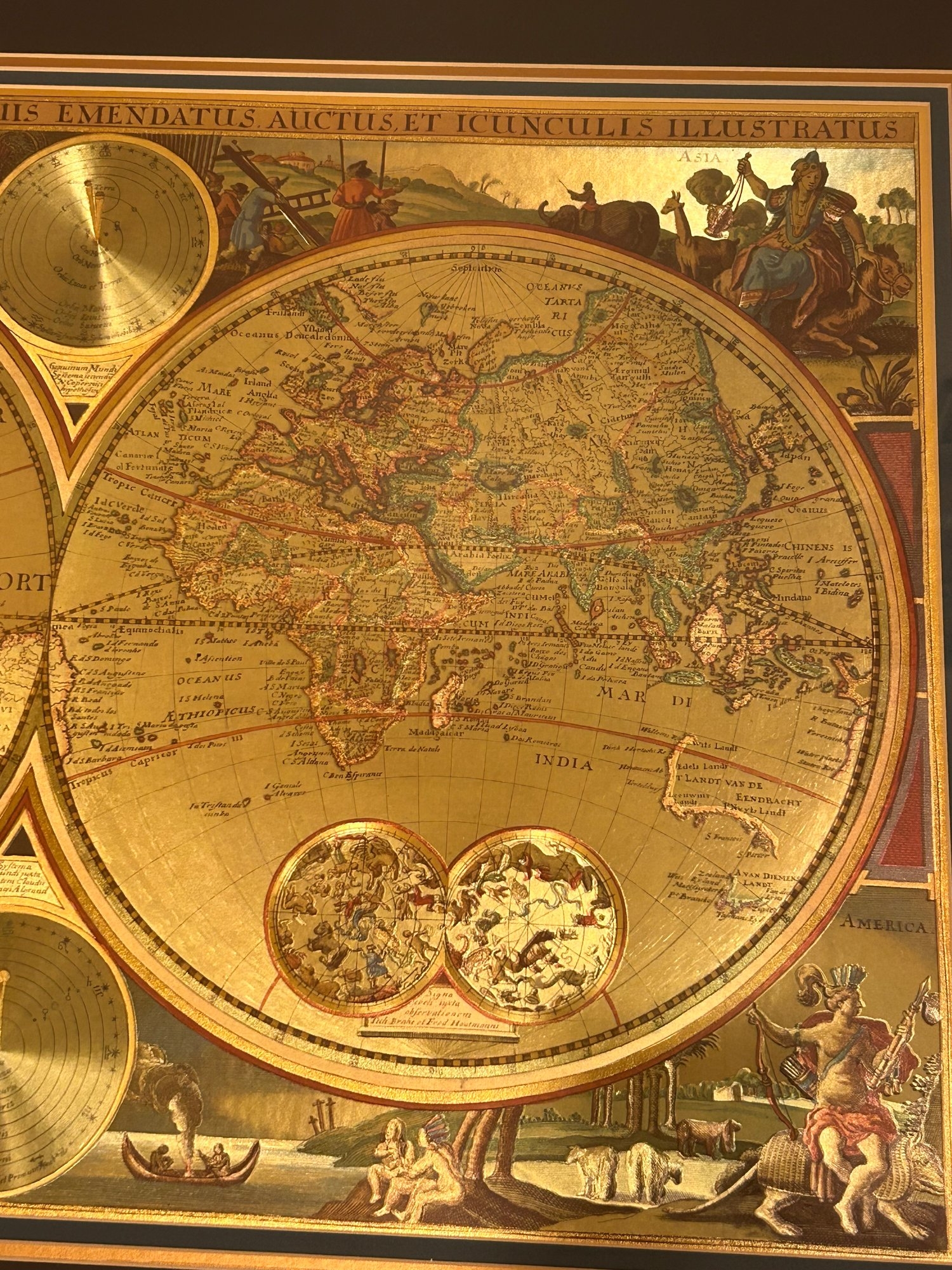 Large Framed Double Hemisphere World Map With Gold Foil By The Bombay Company 2098929 Auctionninja