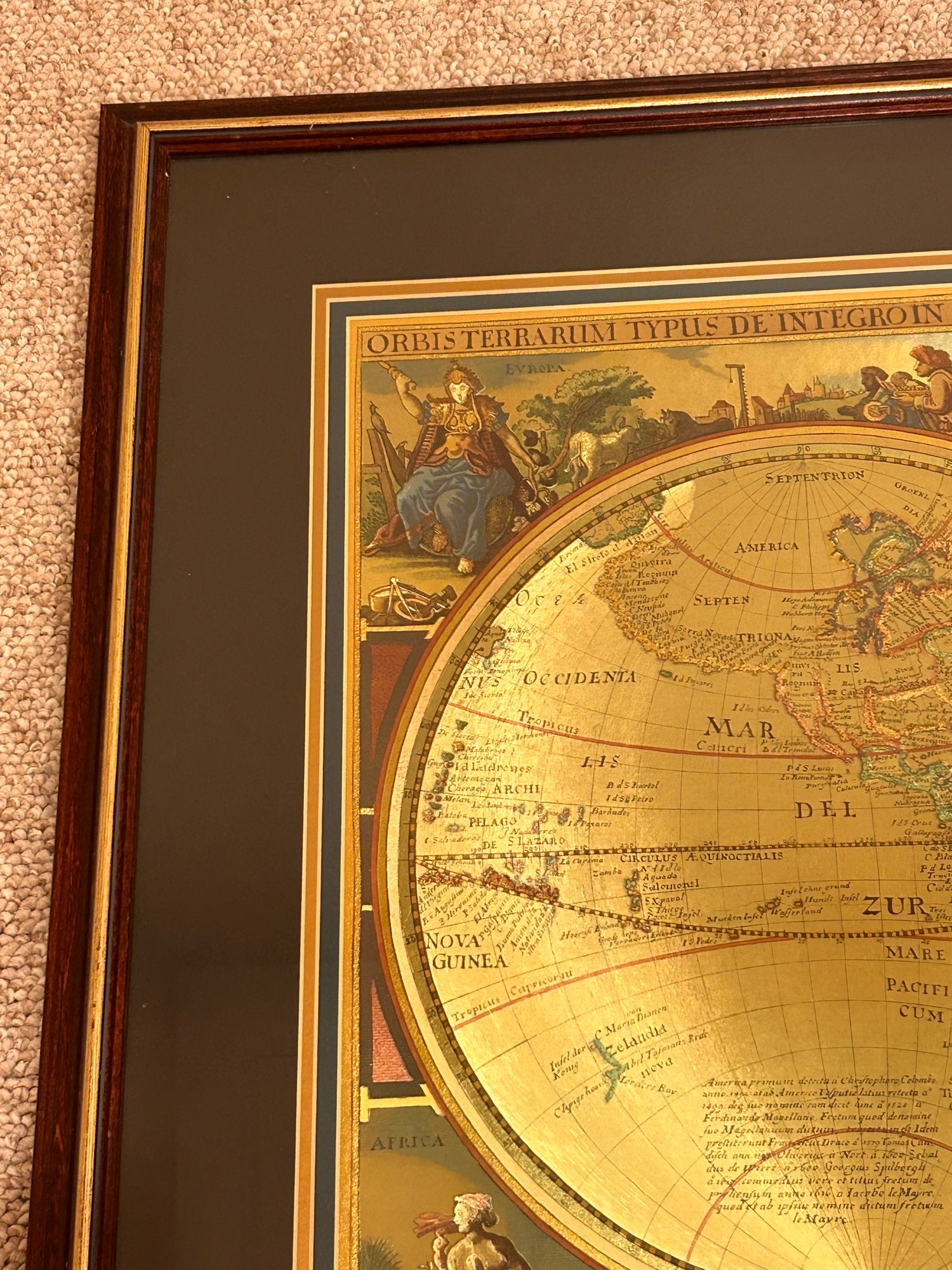 Large Framed Double Hemisphere World Map With Gold Foil By The Bombay Company 2098929 Auctionninja