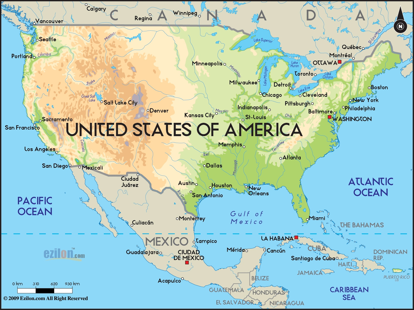 Large Physical Map Of The United States With Major Cities USA United States Of America North America Mapsland Maps Of The World