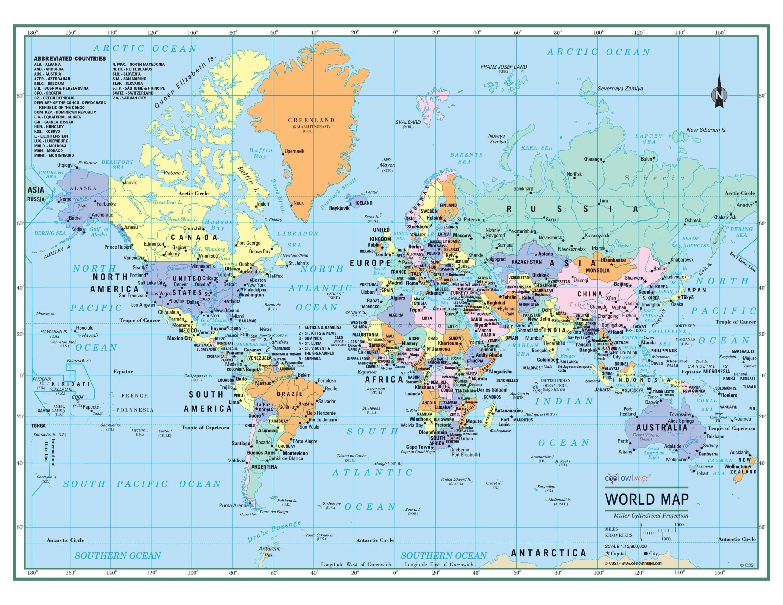 Large Print Political World Map Poster Rolled Or Laminated Print Etsy