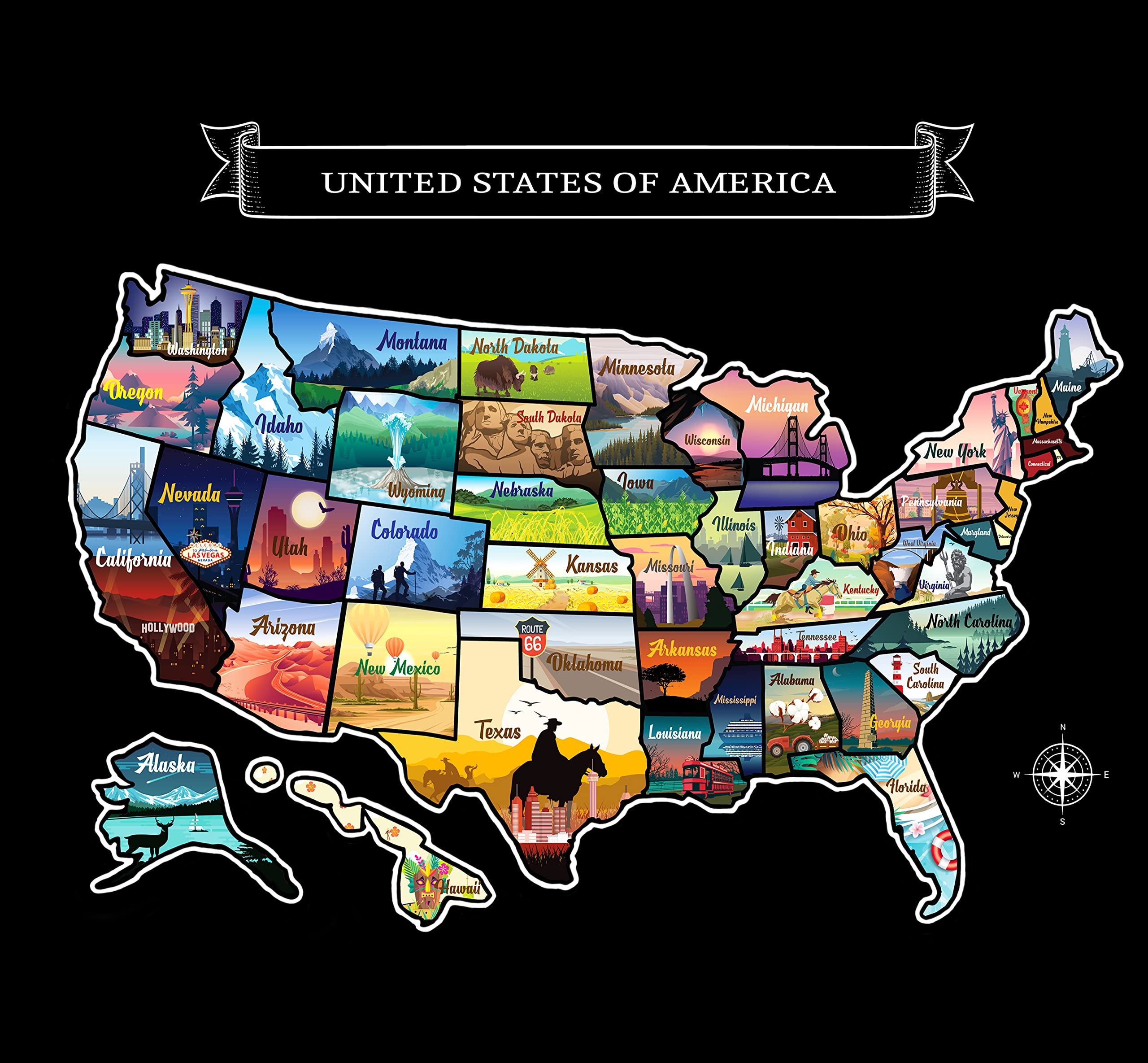 Large Scratch Off Map Of United States 23x16 Inch Hand Drawn Travel USA Map With Accessories 