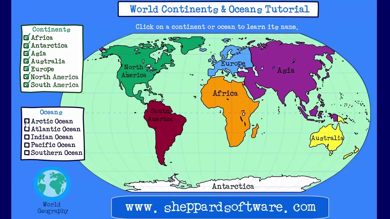 a map of continents and oceans