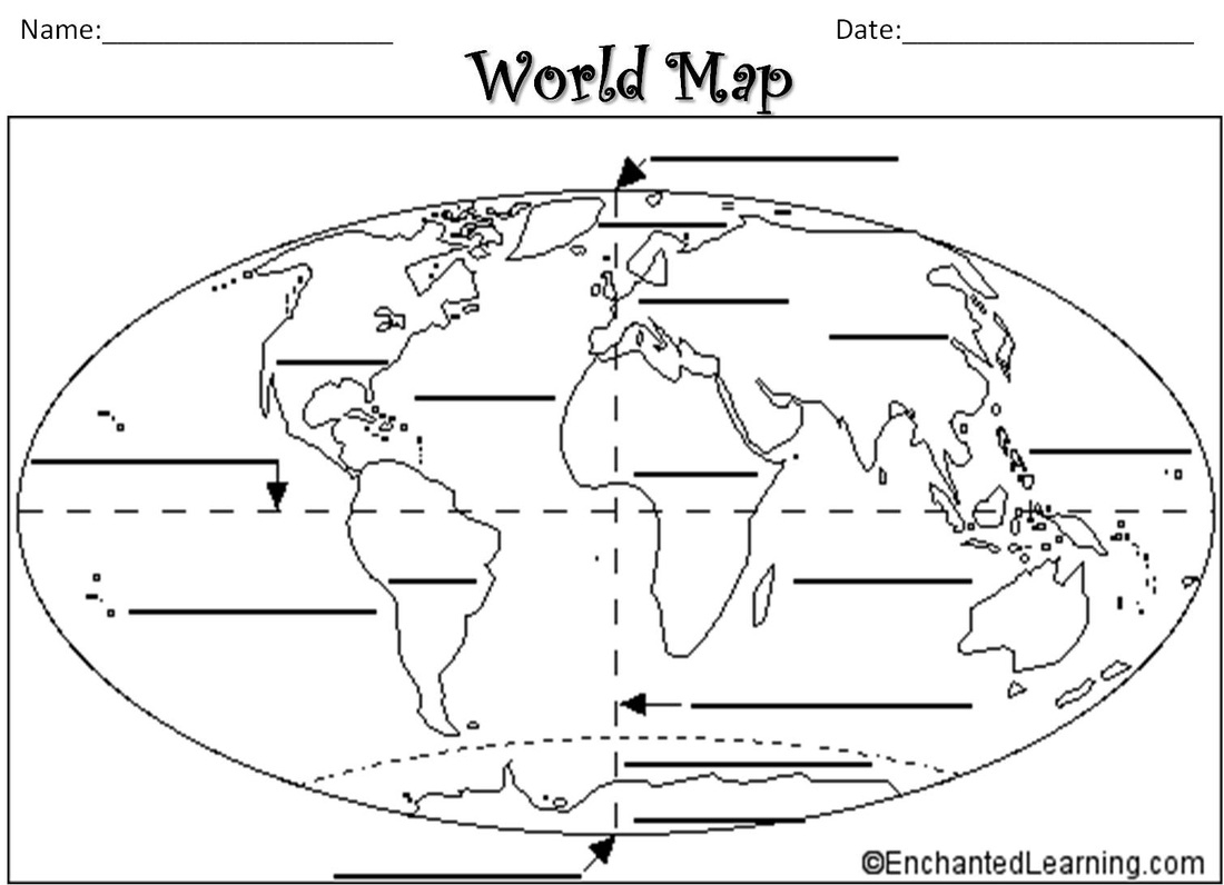 map of continents and oceans worksheet