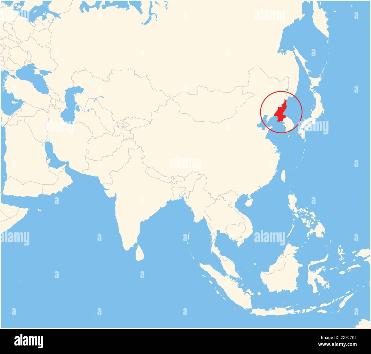 Locator Map Showing The Location Of The Country North Korea In Asia The Country Is Highlighted With A Red Polygon Small Countries Are Also Marked Wi Stock Vector Image Art 