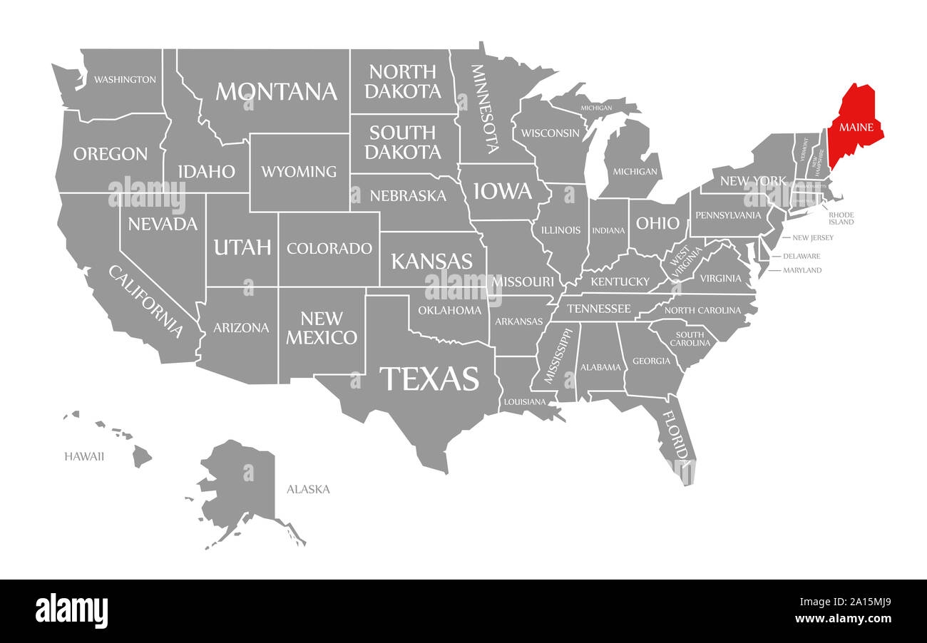 Maine Red Highlighted In Map Of The United States Of America Stock Photo Alamy
