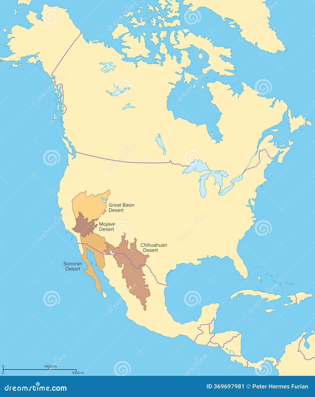 Major Deserts Of North America Political Map Of The Big Four Stock Vector Illustration Of North United 369697981