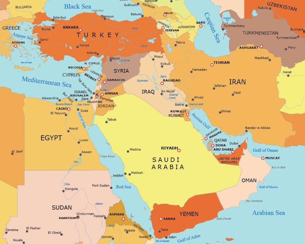 middle east blank map