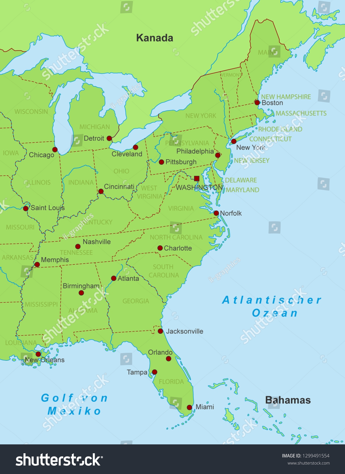 map of east coast united states of america