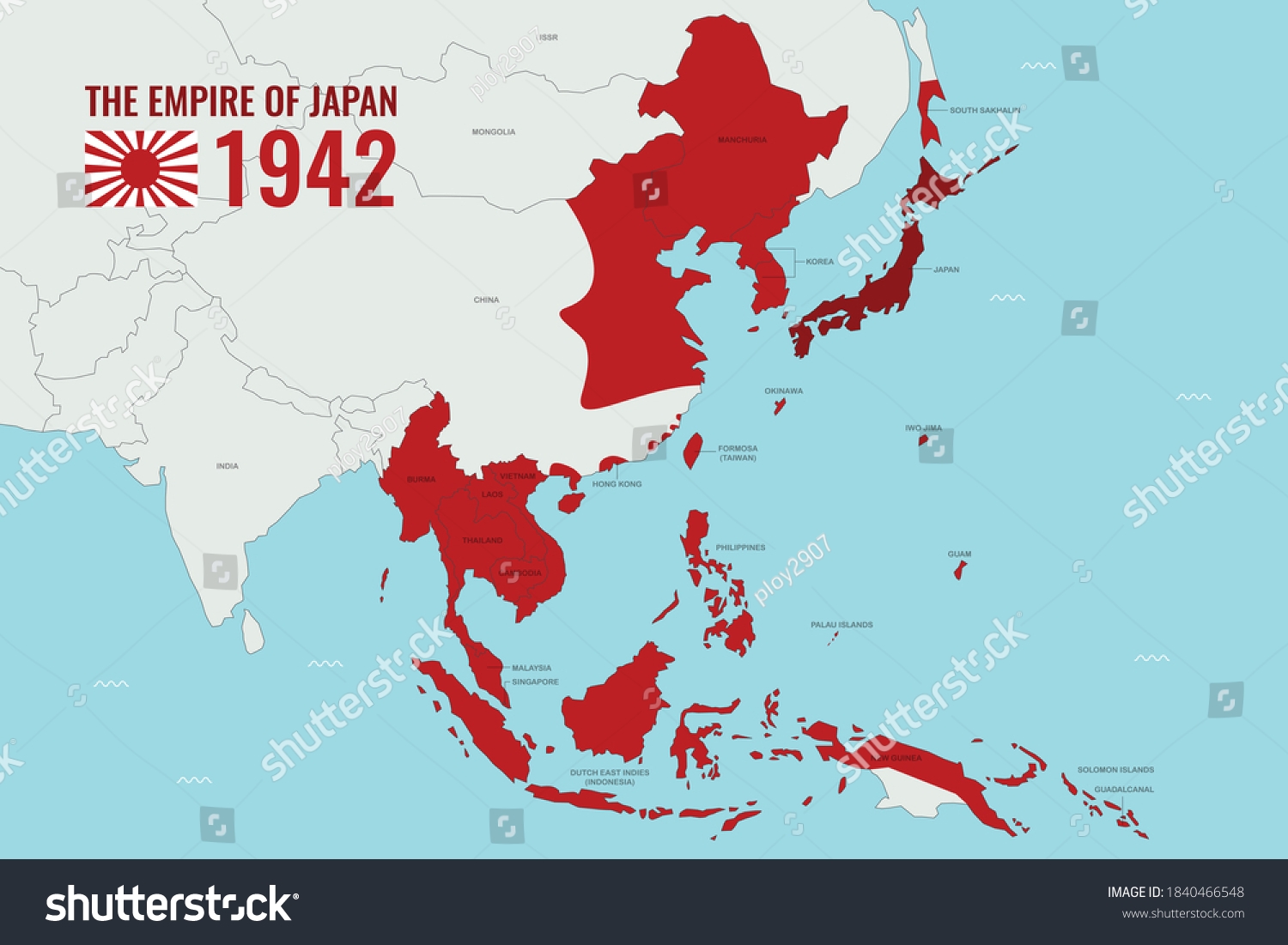 Map Empire Japanjapanese Empire During Wwii Stock Vector Royalty Free 1840466548 Shutterstock