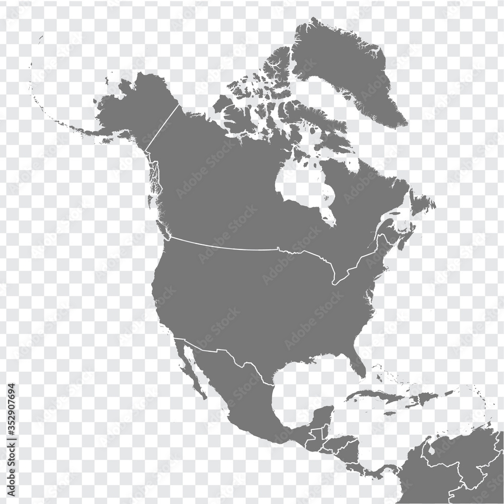 Map North And Central America Vector Gray Similar North Map Blank Vector On Transparent Background Gray Similar North And Central America Map With Borders Of All Countries EPS10 Stock Vector Adobe