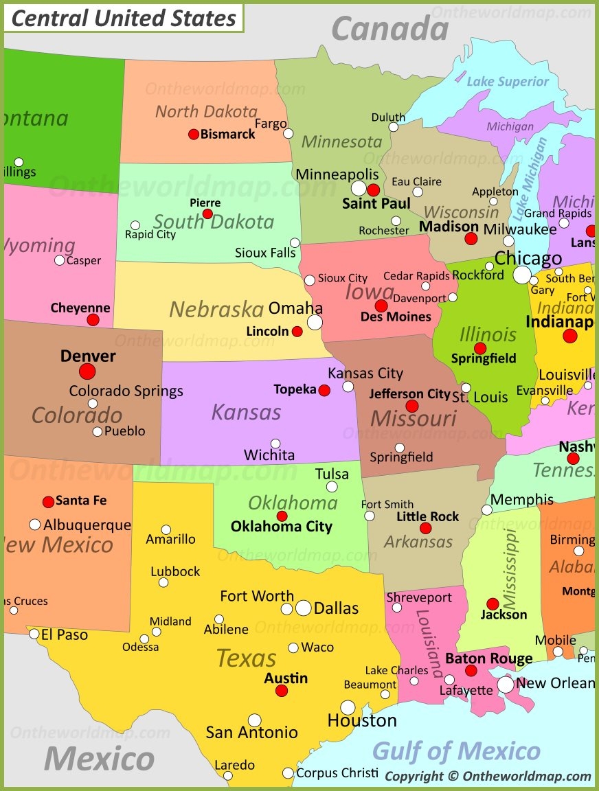 Map Of Central United States Ontheworldmap