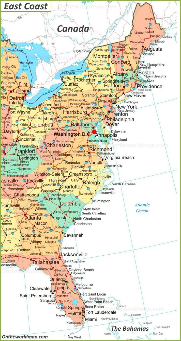 east coast united states map