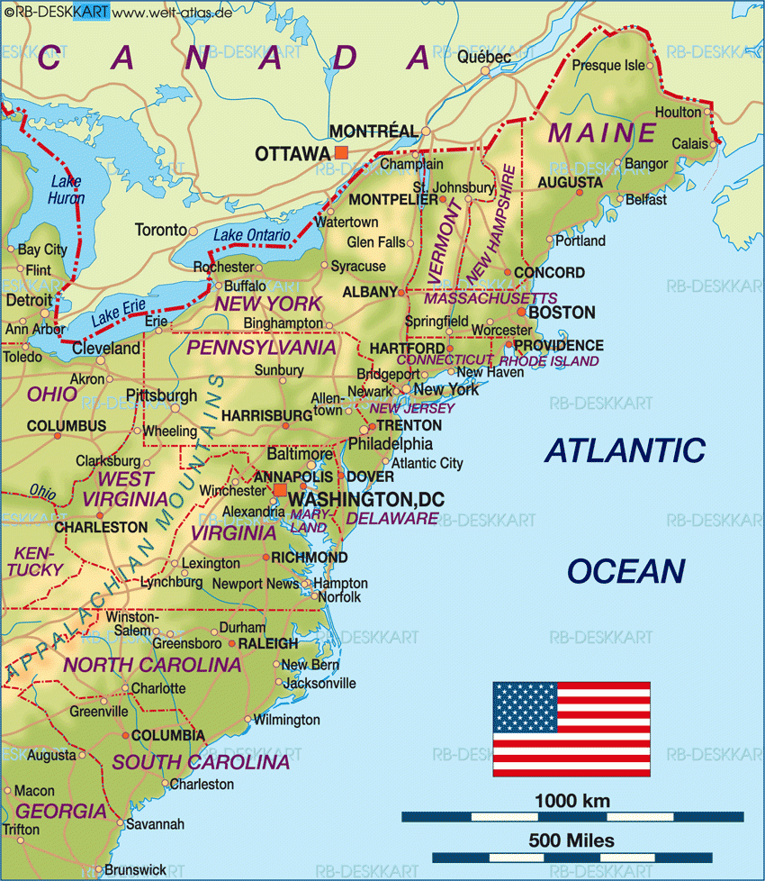Map Of East Coast USA Region In United States Welt Atlas de Map Of East Coast USA Region In United States Welt Atlas de