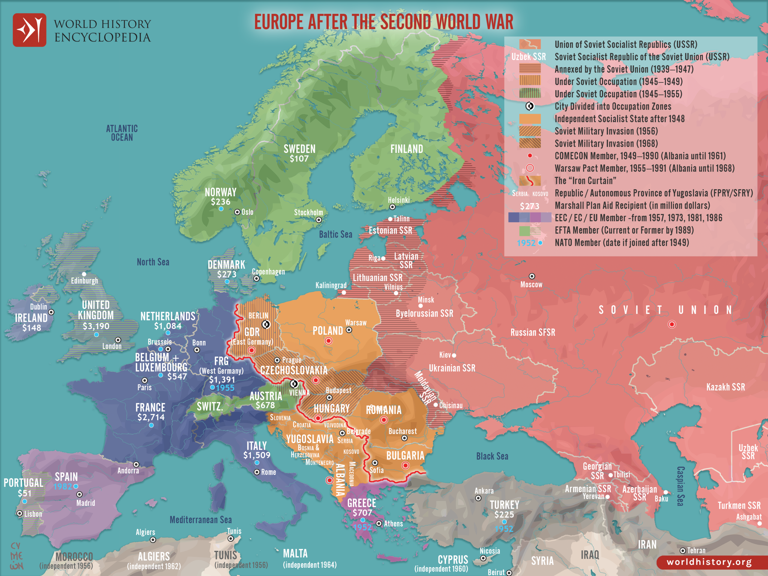 Map Of Europe After World War II 1945 To C 1989 World History Encyclopedia