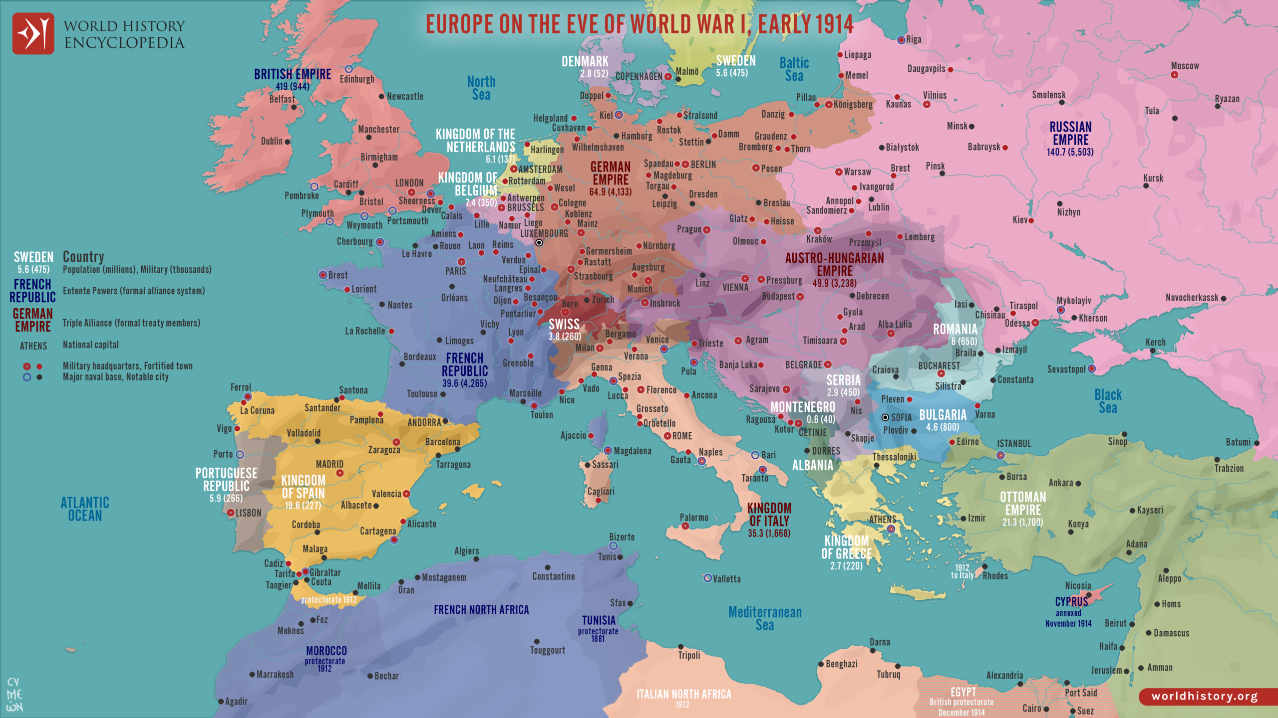 Map Of Europe On The Eve Of World War I Early 1914 World History Encyclopedia