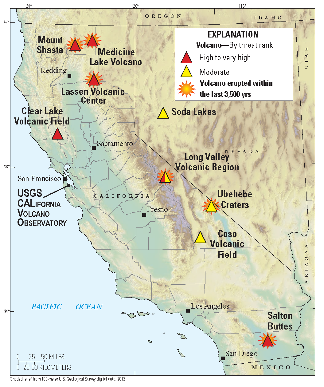 Map Of Moderate High And Very High Threat Volcanoes In CA U S Geological Survey
