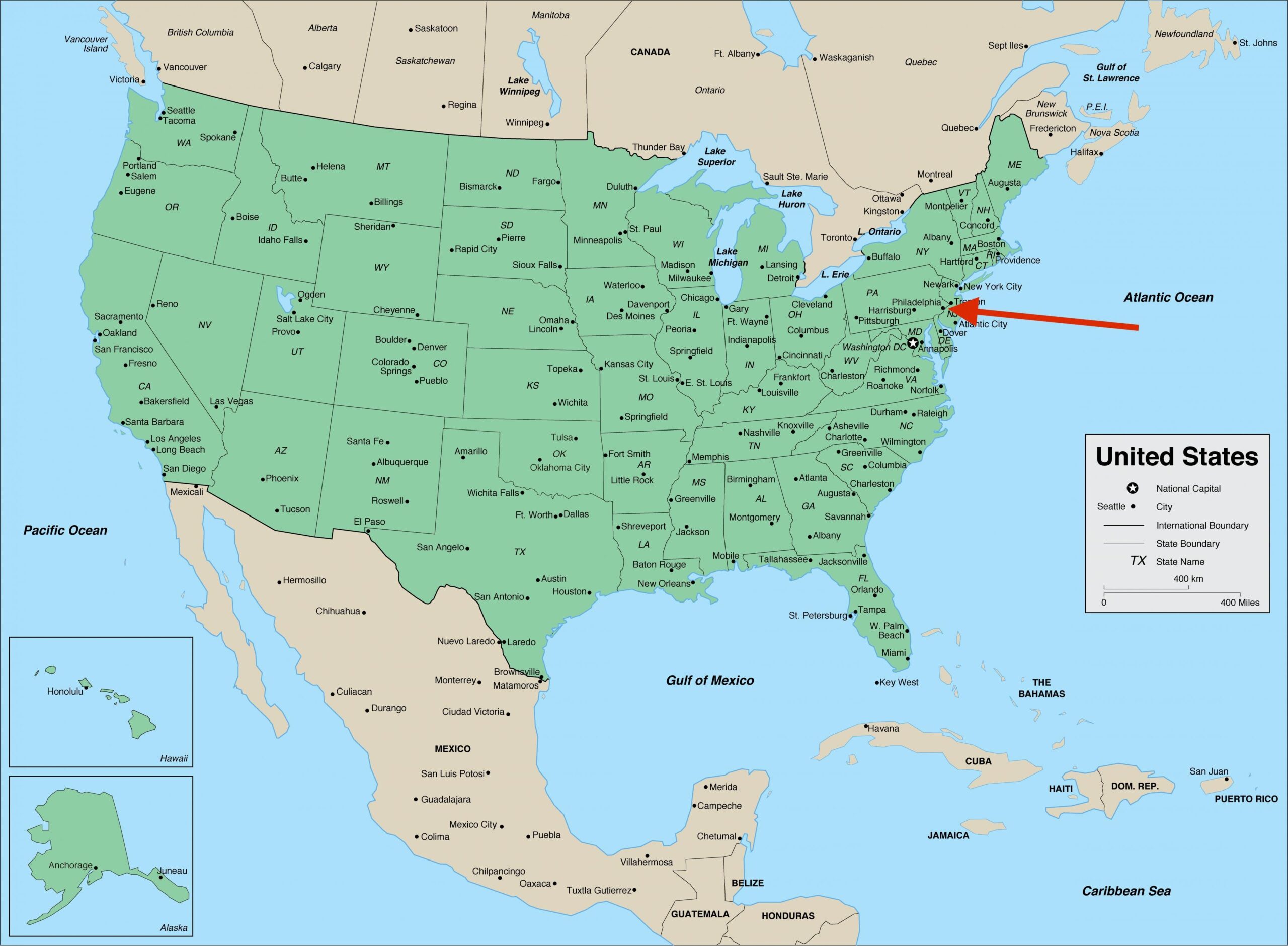 where is philadelphia on the map of the united states