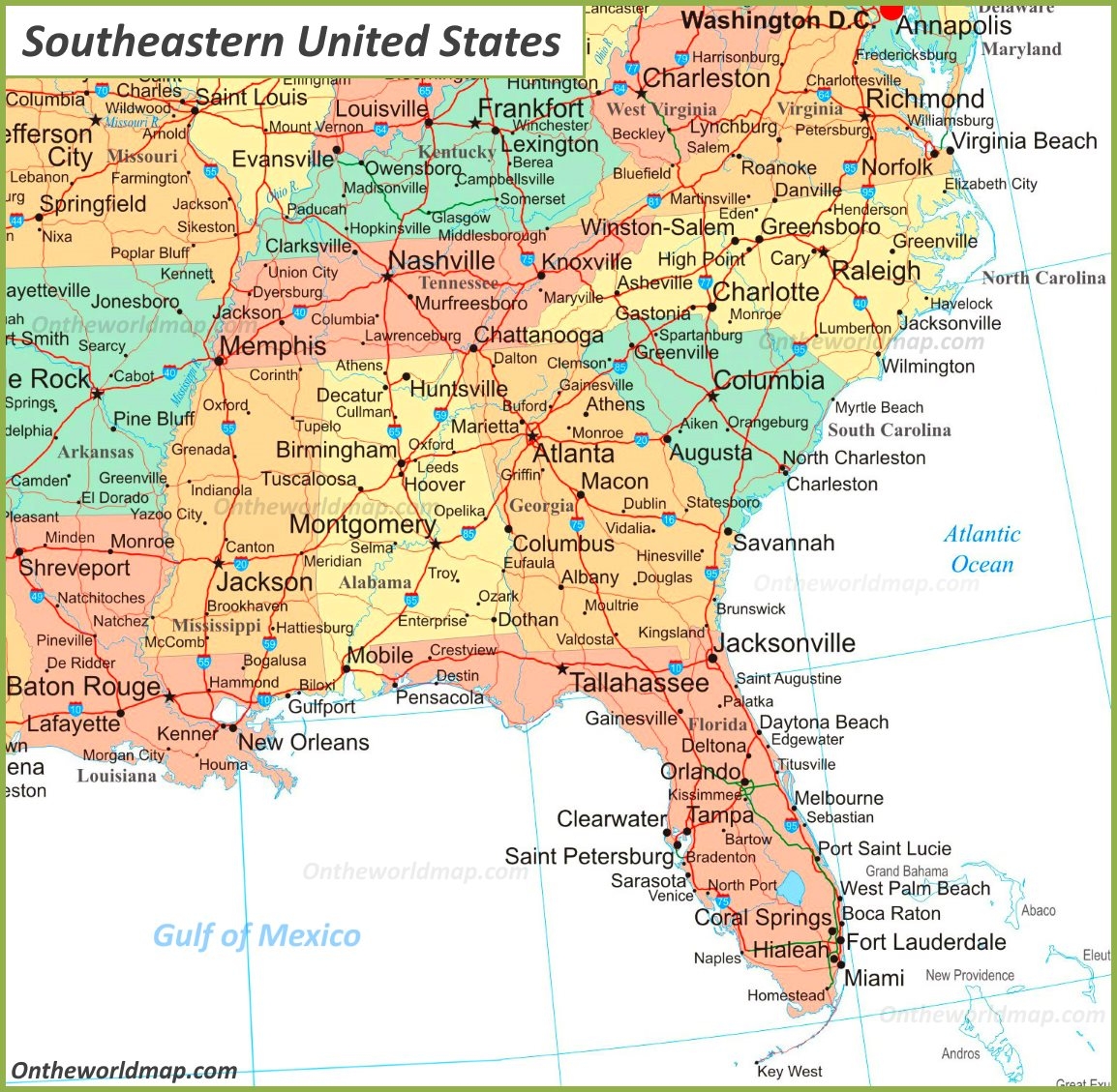 Map Of Southeastern United States Ontheworldmap