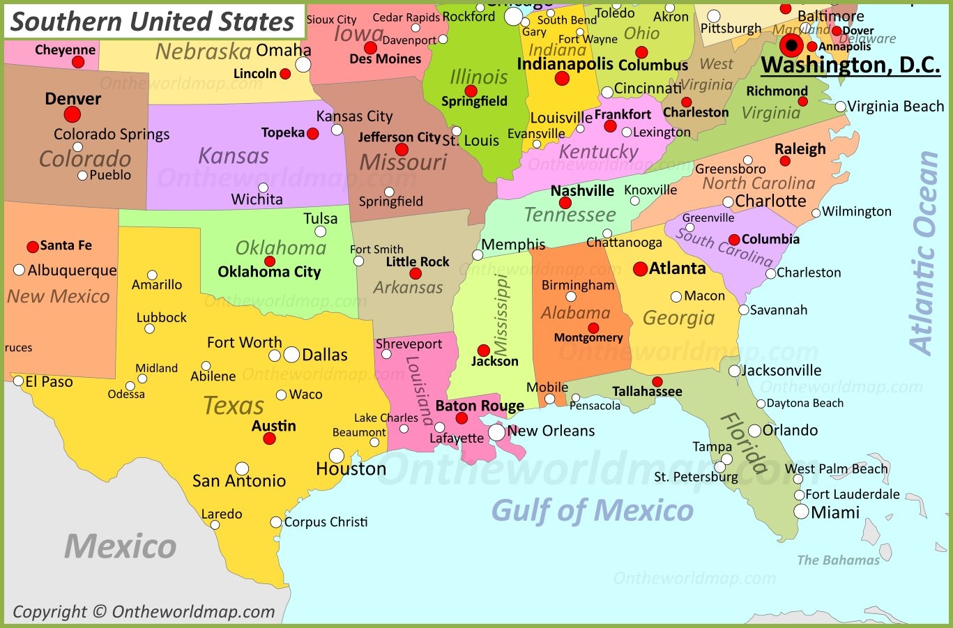 Map Of Southern United States Ontheworldmap