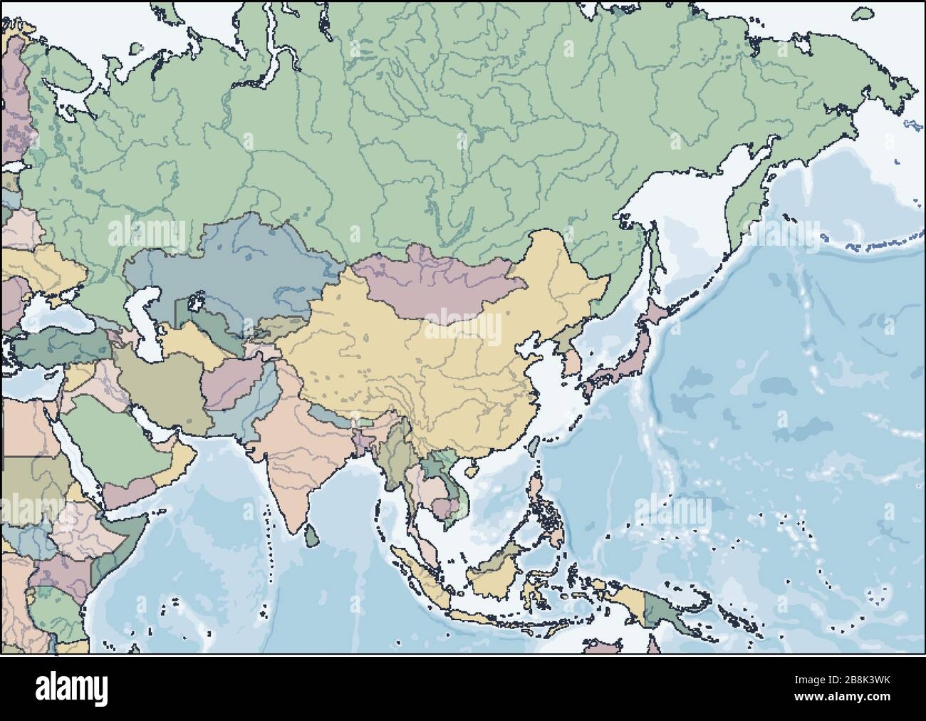 Map Of The Asia Continent With Countries Stock Vector Image Art Alamy