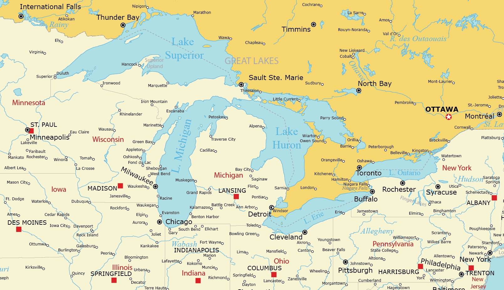 Map Of The Great Lakes Of North America GIS Geography