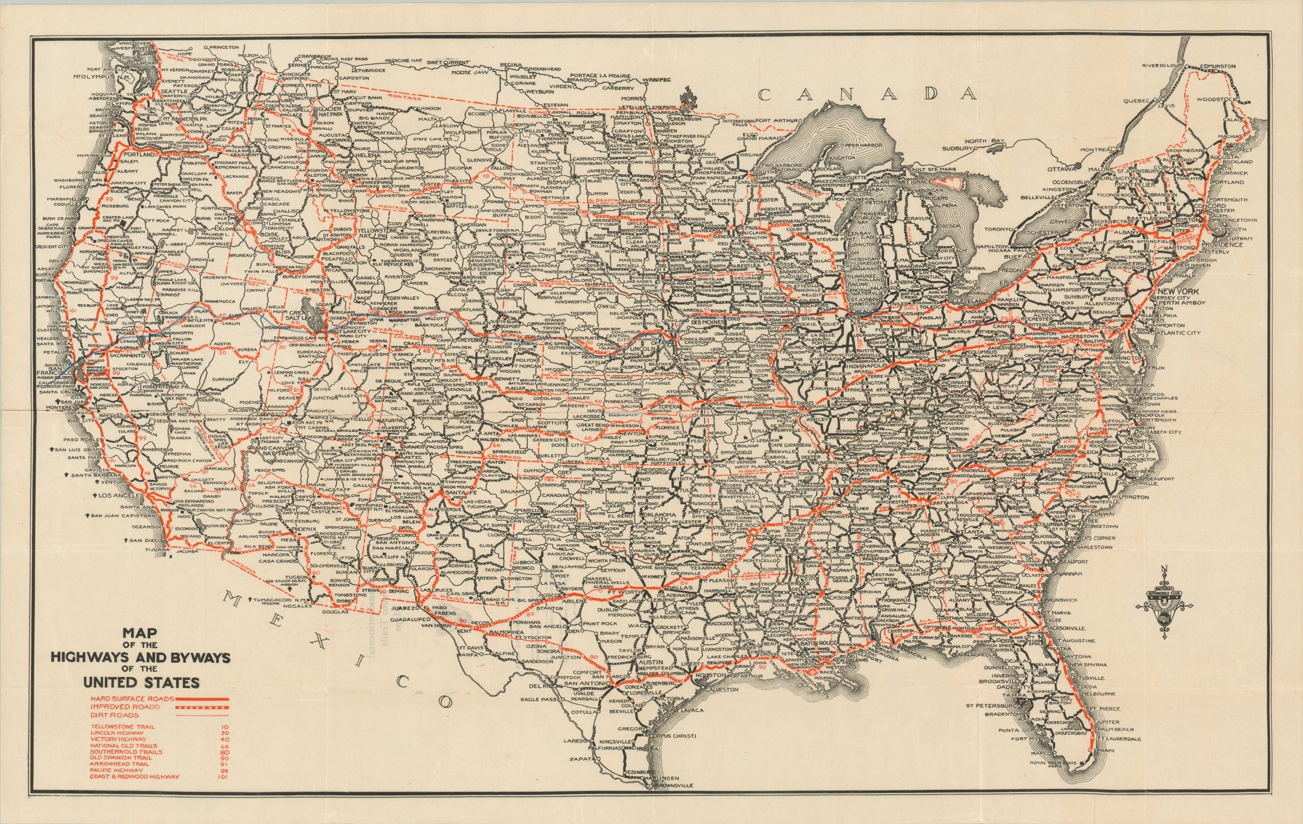 Map Of The Highways And Byways Of The United States with Custom Route Guide Curtis Wright Maps
