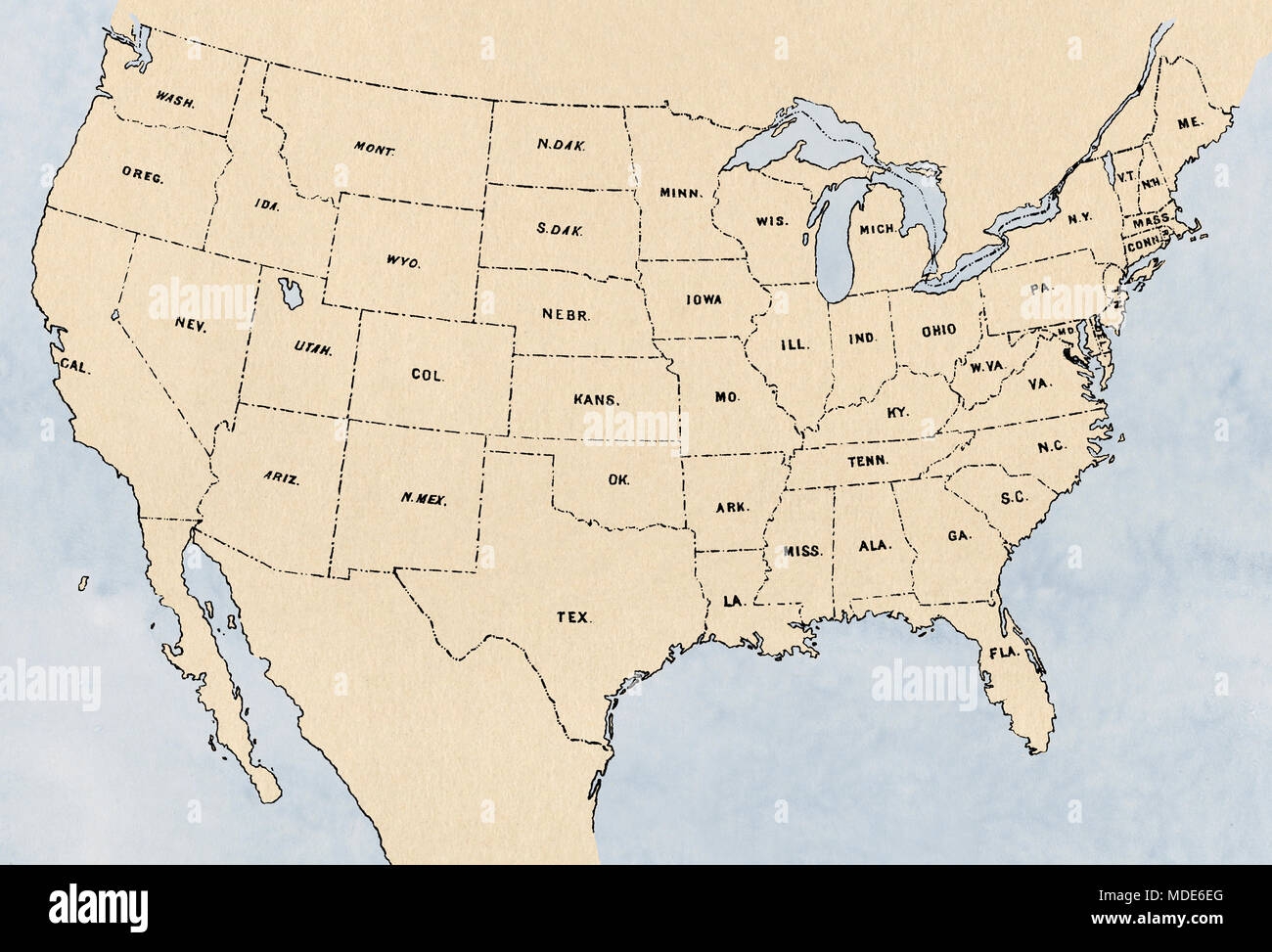 Map Of The Lower 48 States Digitally Colored Lithograph Stock Photo Alamy