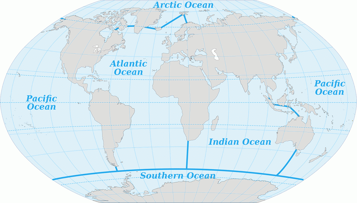 Map Of The Oceans Atlantic Pacific Indian Arctic Southern