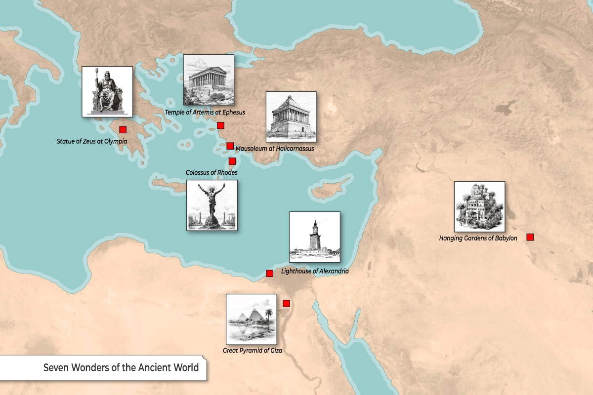 Map Of The Seven Wonders Of The Ancient World TheCollector