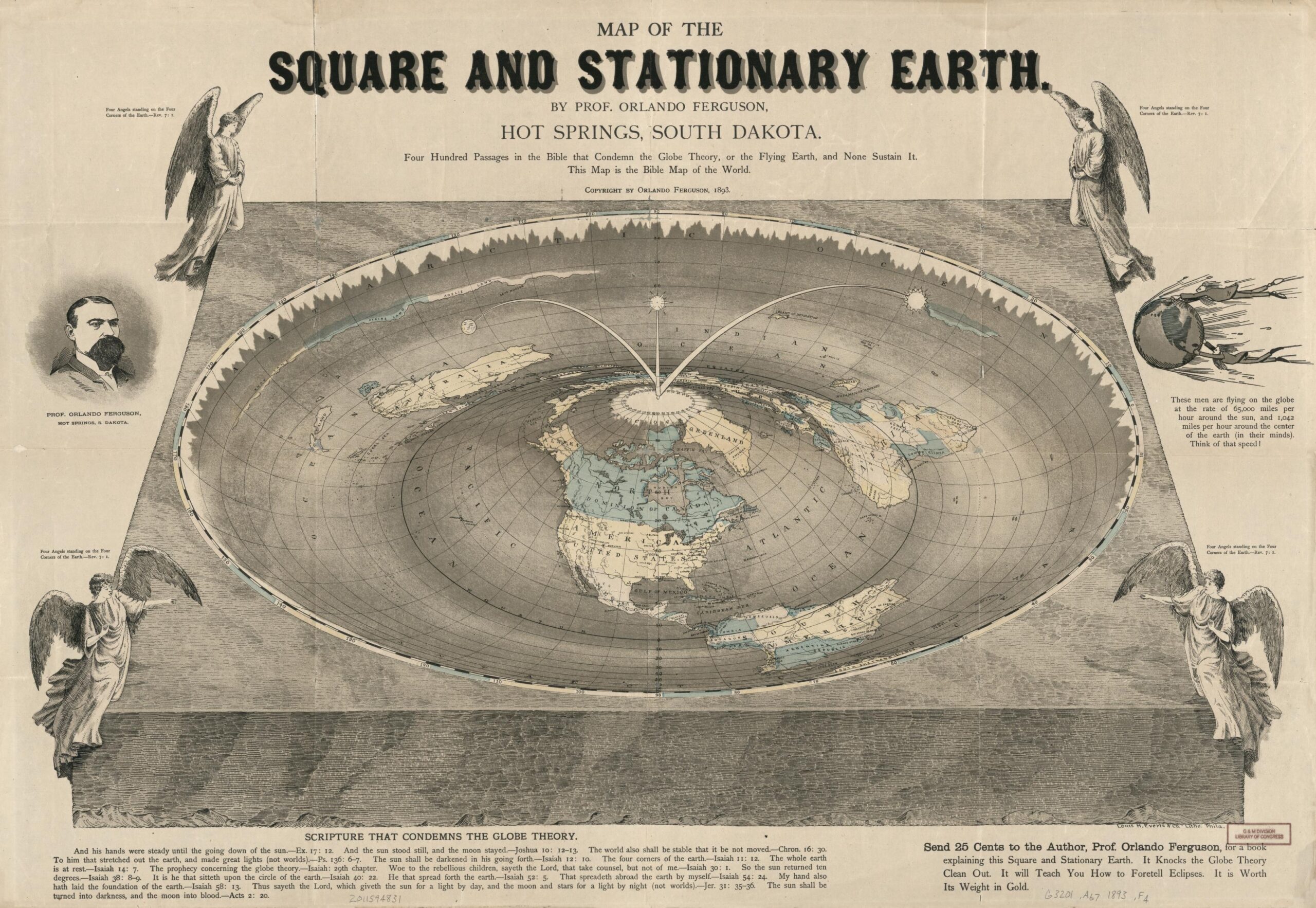 Map Of The Square And Stationary Earth Four Hundred Passages In The Bible That Condemn The Globe Theory Or The Flying Earth And None Sustain It This Map Is The