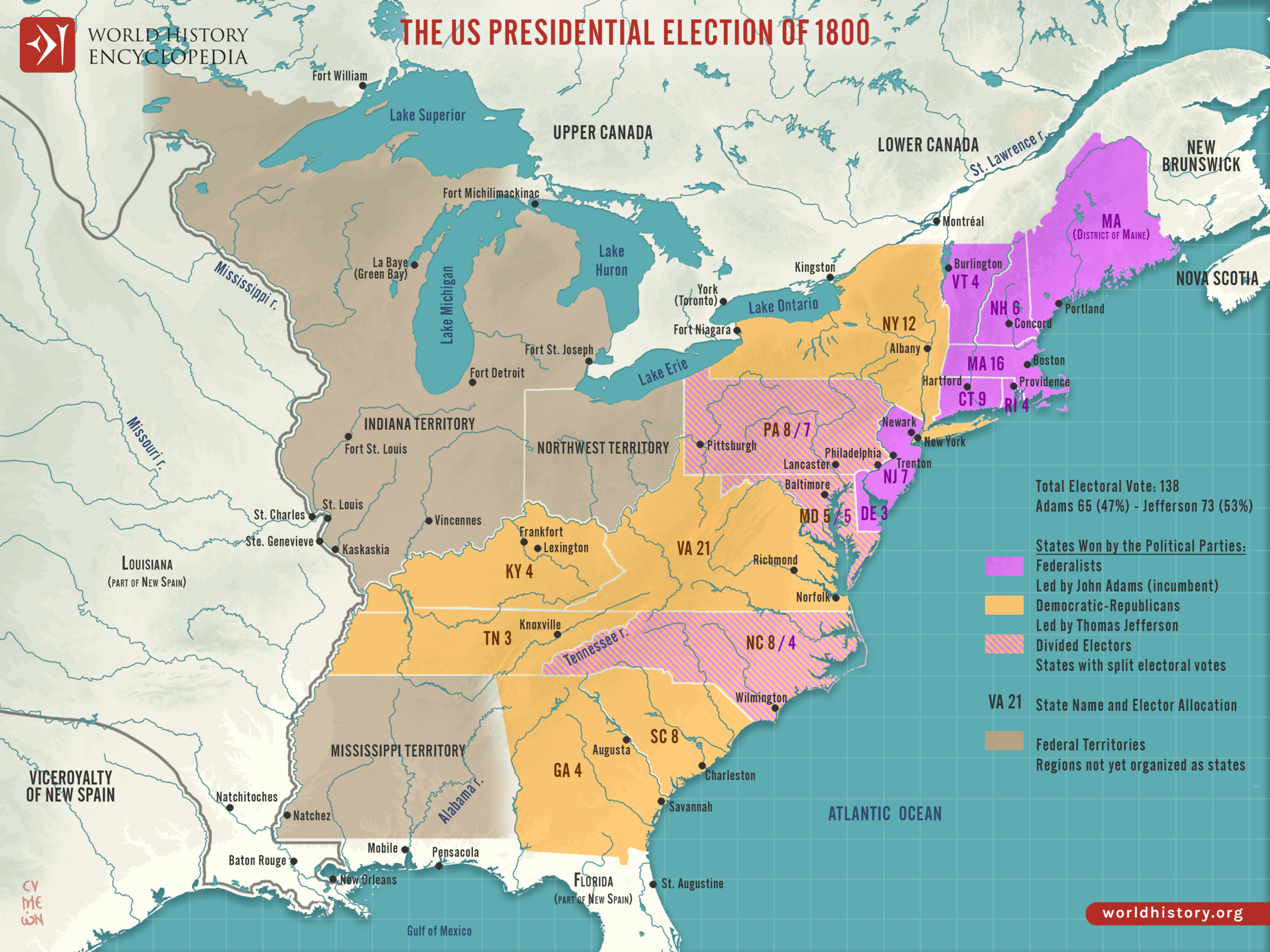 Map Of The U S Presidential Election Of 1800 World History Encyclopedia