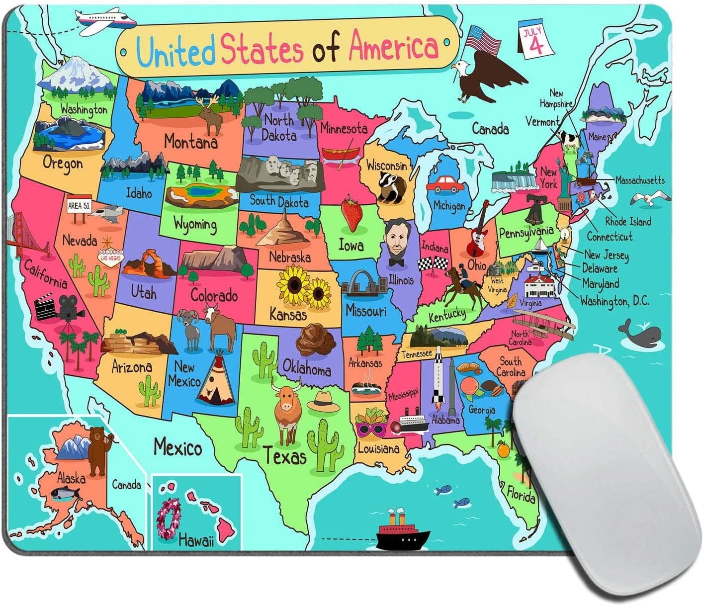 cartoon map of the united states