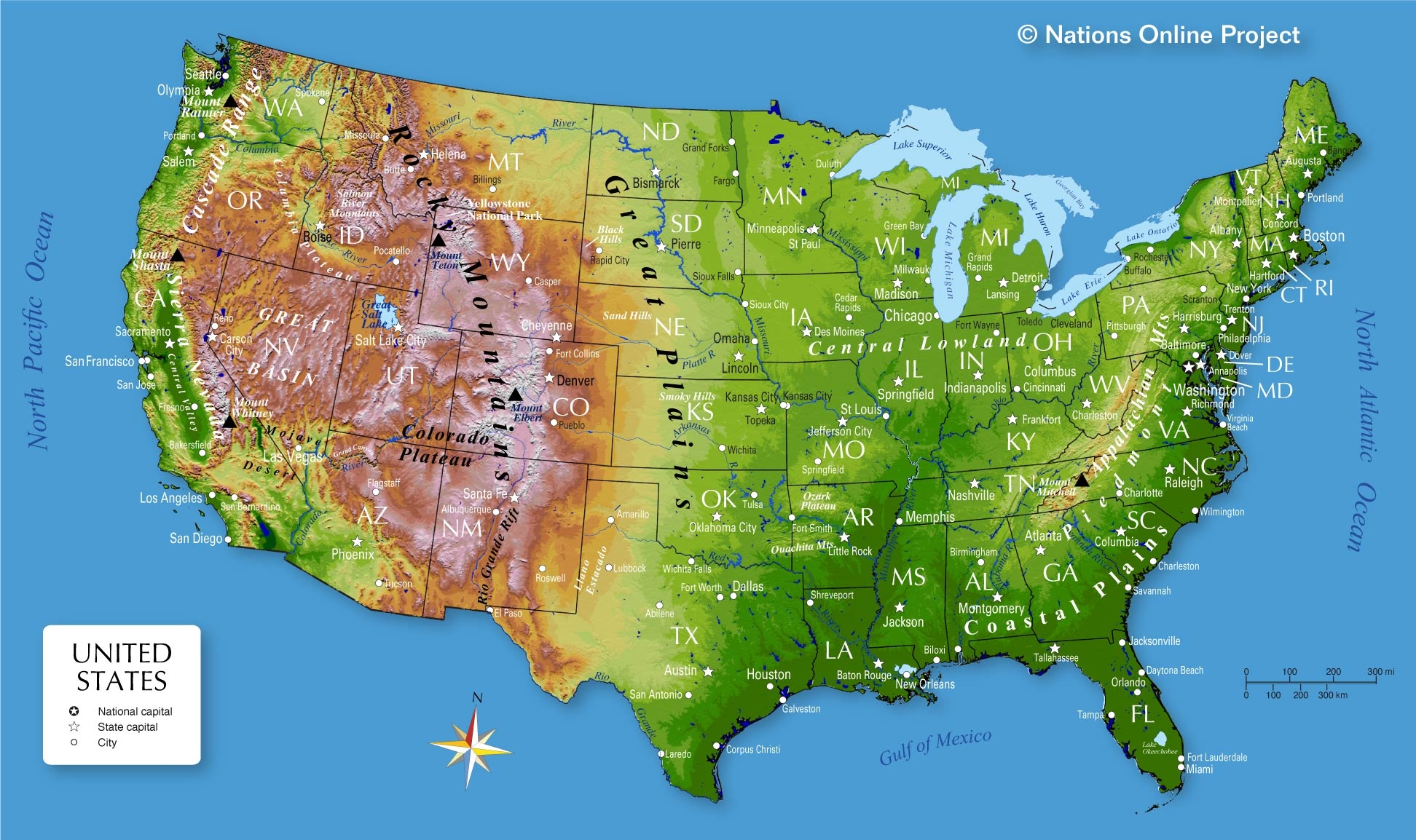united states map of mountain ranges
